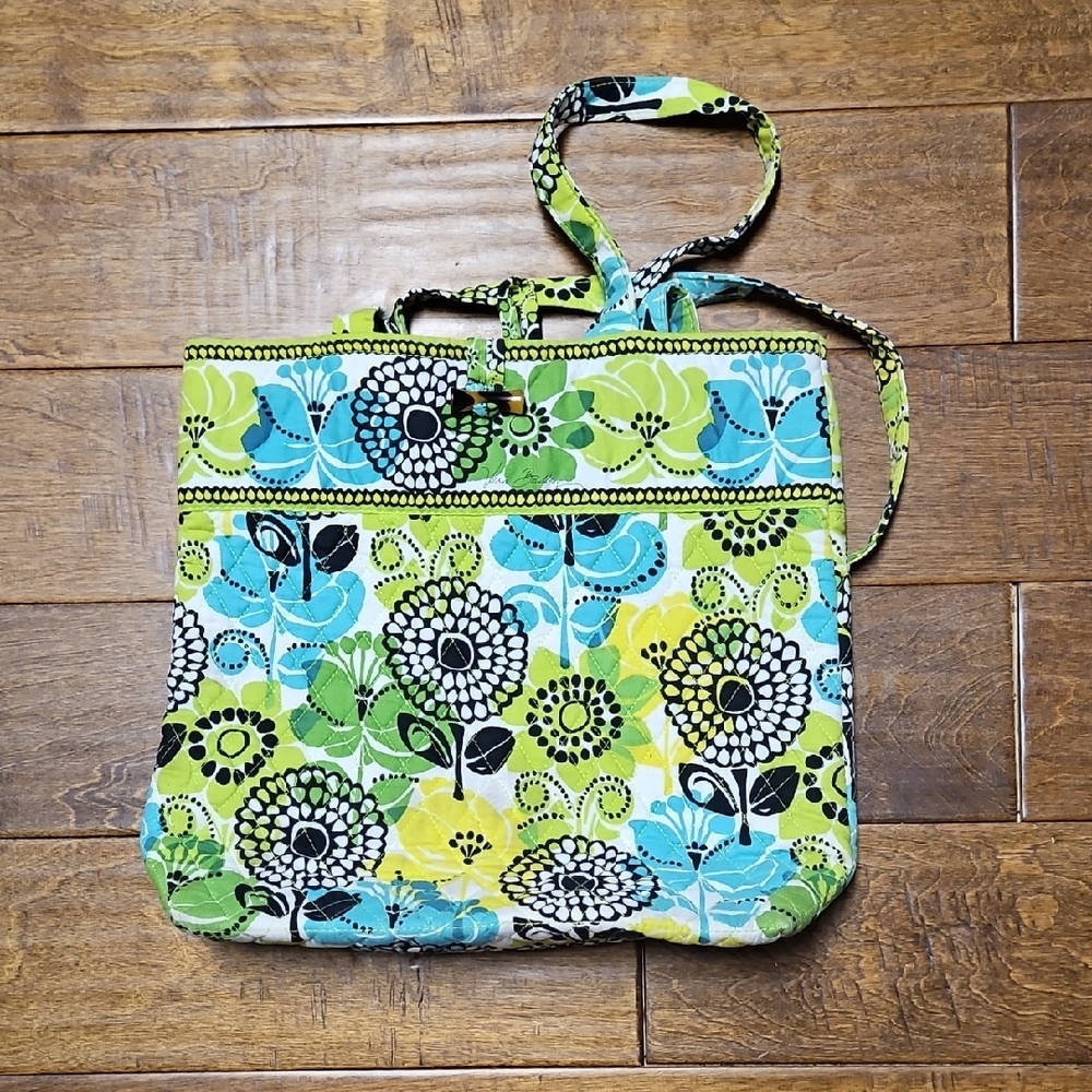 Vera Bradley Floral Tote in Green, Blue, and Black